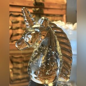 Vintage Unicorn blown glass controlled bubbles paperweight